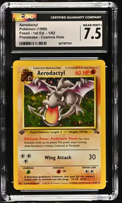 CGC 7.5 Aerodactyl Fossil 1st Edition Cosmos Holo 1/62 Prerelease Pokemon Card - Image 1