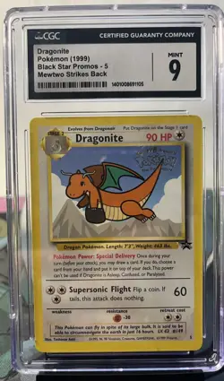 1999 Pokemon Dragonite Black Star Movie Promo 5 CGC 9 - Image 1