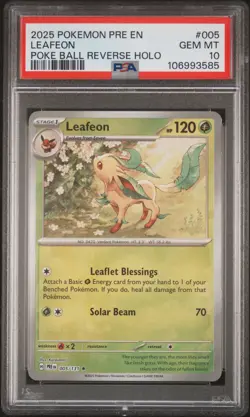 2025 POKEMON PRE EN-PRISMATIC EVOLUTIONS POKE BALL REVERSE HOLO LEAFEON PSA 10 - Image 1