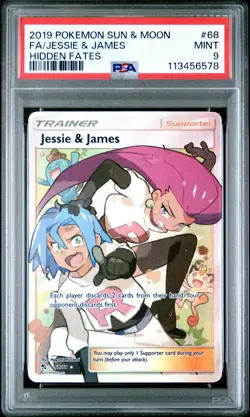 2019 POKEMON SUN & MOON HIDDEN FATES #68 FULL ART/JESSIE & JAMES PSA 9 - Image 1