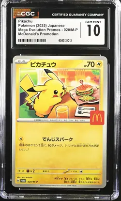 CGC 10 Graded Pokemon Pikachu 020/m-p Mcdonald's Promotion Japanese - Image 1
