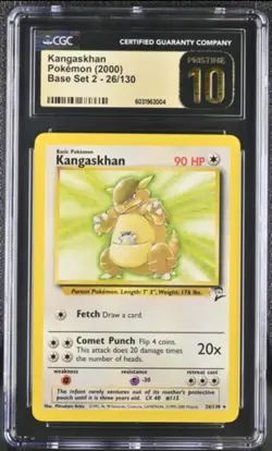 CGC PRISTINE 10 2000 Base Set 2 Kangaskhan Non-Holo Rare 26/130 Pokemon *POP 3* - Image 1