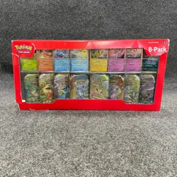 Pokemon Prismatic Evolutions Costco 8 Mini-Tin Bundle w/Promo Cards, Box Torn - Image 1