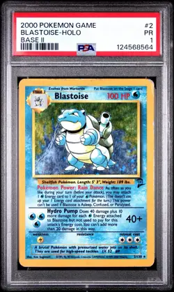 POKEMON CARD 2000 BLASTOISE HOLO 2/130 BASE SET 2 PSA 1 POOR - Image 1