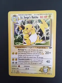 Pokemon Card Lt. Surges Raichu Holo Gym Challenge -LP/MP Nice - Image 1