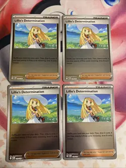 (4) PLAYSET Lillie's Determination 119/132 Mega Evolution Rev Holo Pokemon Card - Image 1