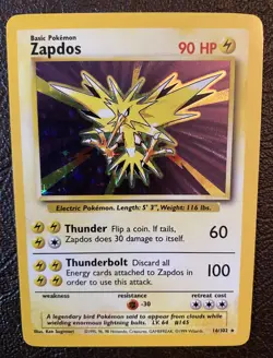 1999 Pokemon Zapdos 16/102 Holo Base Set NEAR MINT to MINT / RARE W/ Mag Holder - Image 2