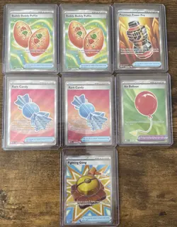 Pokemon Mega Evolution Lot of 7 Item Full Arts Rare Candy Poffin Ballon Gong - Image 1