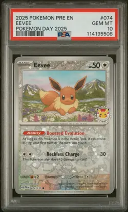 2025 POKEMON PRE EN-PRISMATIC EVOLUTIONS POKEMON DAY 2025 #074 EEVEE PSA 10 - Image 1