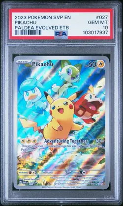 2023 POKEMON SVP EN-SV PALDEA EVOLVED ETB PROMO #027 PIKACHU PSA 10 - Image 1