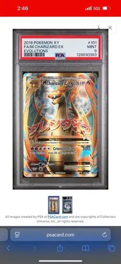 Pokemon TCG XY Evolutions 2016 Charizard EX #101/108 FA/M PSA Graded Mint 9 - Image 1