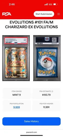 Pokemon TCG XY Evolutions 2016 Charizard EX #101/108 FA/M PSA Graded Mint 9 - Image 3
