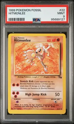 1999 POKEMON FOSSIL #22 HITMONLEE PSA 9 - Image 1