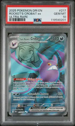 2025 POKEMON DRI EN-DESTINED RIVALS ULTRA RARE TEAM ROCKET'S CROBAT EX PSA 10 - Image 1