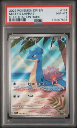 2025 POKEMON DRI EN-DESTINED RIVALS ILLUSTRATION RARE #194 MISTY'S LAPRAS PSA 8 - Image 1