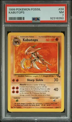 1999 POKEMON FOSSIL #24 KABUTOPS PSA 7 - Image 1