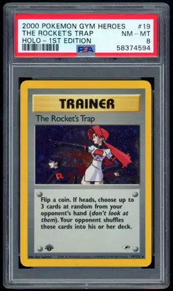 2000 Pokemon Gym Heroes 1st Edition #19 The Rocket's Trap Holo PSA 8 NM-MT - Image 1
