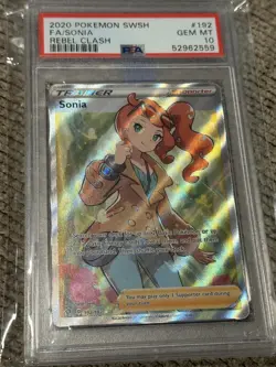 2020 Pokemon Sword & Shield Rebel Clash Sonia Full Art #192 PSA 10 - Image 1