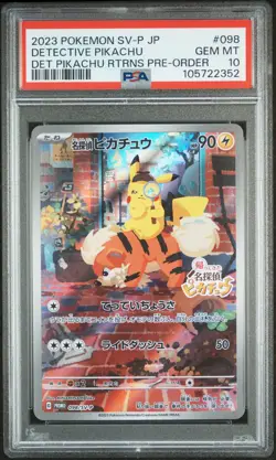 2023 POKEMON JAPANESE SV-P PROMO #098 DETECTIVE PIKACHU PSA 10 - Image 1