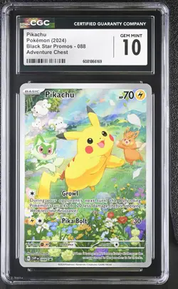 CGC 10 GEM MINT Pikachu 2024 Black Star Promos 088 Adventure Chest Pokemon Card - Image 1