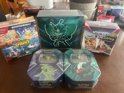 sealed pokemon lot etb,booster bundle,2 tins,mystery box - Image 1
