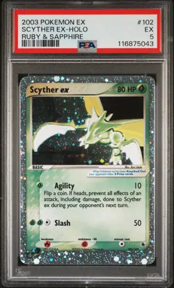 2003 POKEMON EX RUBY & SAPPHIRE #102 SCYTHER EX-HOLO PSA 5 - Image 1