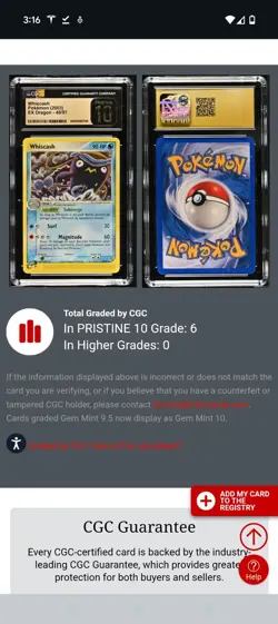 (POP 6) CGC 10 PRISTINE Pokemon Whiscash 48/97 EX Dragon 2003 - Image 3