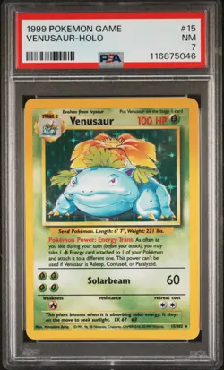 1999 POKEMON BASE SET UNLIMITED #15 VENUSAUR-HOLO PSA 7 - Image 1