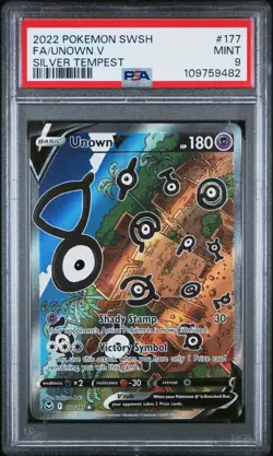 2022 POKEMON SWORD & SHIELD SILVER TEMPEST #177 FULL ART/UNOWN V PSA 9 - Image 1