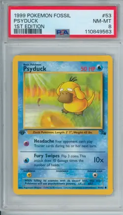1999 Pokemon Fossil Psyduck 1st Edition Non Holo PSA 8 Fresh Grade #53 - Image 1