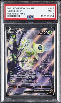 2021 POKEMON SWORD & SHIELD FUSION STRIKE #245 FULL ART/CELEBI V PSA 9 - Image 1