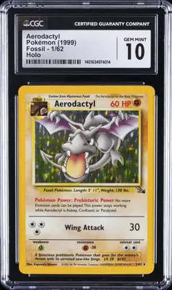 1999 POKEMON FOSSIL - HOLO #1/62 AERODACTYL CGC 10 GEM MINT - Image 1