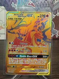 Reshiram & Charizard GX - SM247 - Full Art Gold Promo Ultra Rare Pokemon Card NM - Image 1