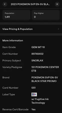 2023 Pokemon SVP Black Star Promo Snorlax #051 SVP 151 Pokemon Center PSA 10 - Image 3