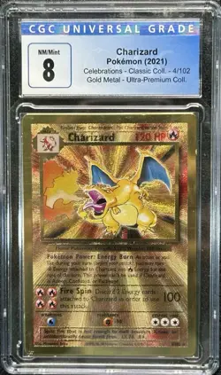 CGC 8 NM-MT Charizard 4/102 Celebrations Gold Metal Ultra Premium Pokemon Card - Image 1