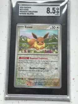2025 Pokemon Prismatic Evolutions Reverse Holo Card Eevee 74-131 SGC 8.5 - Image 1