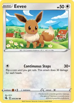 Eevee 205/264 - Fusion Strike - Non-Holo Common Pokemon Card - Near Mint (NM) - Image 1
