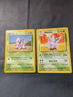 Base Set Nidoran & Nidorino 2-Card Evolution Lot Vintage Pokemon Cards WOTC | LP - Image 1
