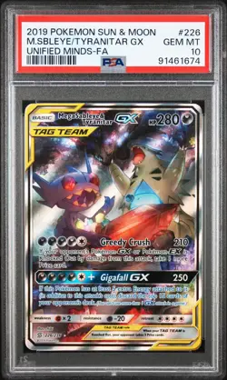 2019 POKEMON SUN & MOON #226 FULL ART/MEGA SABLEYE & TYRANITAR GX PSA 10 - Image 1