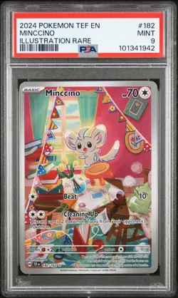2024 POKEMON TEF EN-TEMPORAL FORCES ILLUSTRATION RARE #182 MINCCINO PSA 9 - Image 1
