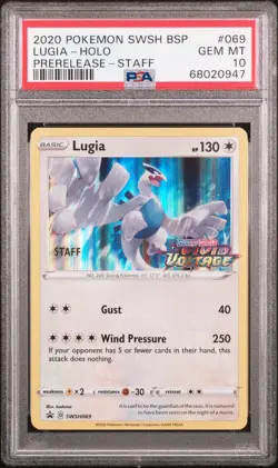 2020 POKEMON SWSH BLACK STAR PROMO PRERELEASE-STAFF #069 LUGIA-HOLO PSA 10 - Image 1