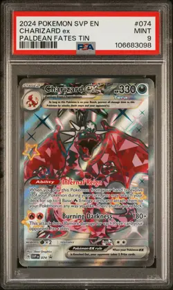 2024 POKEMON SVP EN-SV BLACK STAR PROMO PALDEAN FATES TIN CHARIZARD EX PSA 9 - Image 1