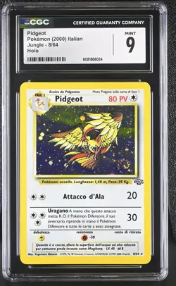 CGC 9 MINT ITALIAN Pidgeot 2000 Jungle 8/64 Holo SWIRL Pokemon Card - Image 1