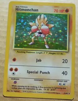 Hitmonchan 7/102 Rare Holo Base Set Pokemon Scratches on Front See Pics Card MP - Image 1