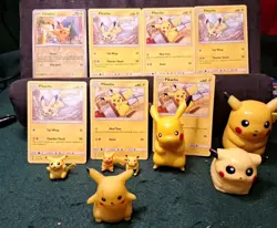 Pokemon Pikachu Lot 14,7 Cards & 7 Figures, #20PC Lot - Image 1