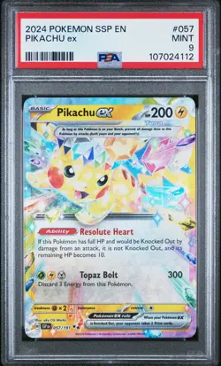 2024 POKEMON SSP EN-SURGING SPARKS #057 PIKACHU EX PSA 9 - Image 1