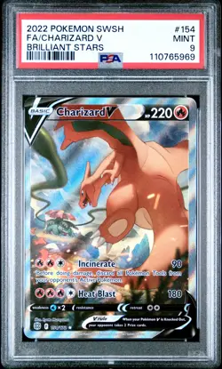 2022 POKEMON SWORD & SHIELD BRILLIANT STARS #154 FULL ART/CHARIZARD V PSA 9 - Image 1
