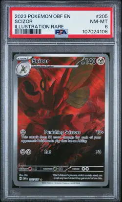2023 POKEMON OBF EN-OBSIDIAN FLAMES ILLUSTRATION RARE #205 SCIZOR PSA 8 - Image 1