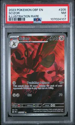 2023 POKEMON OBF EN-OBSIDIAN FLAMES ILLUSTRATION RARE #205 SCIZOR PSA 7 - Image 1