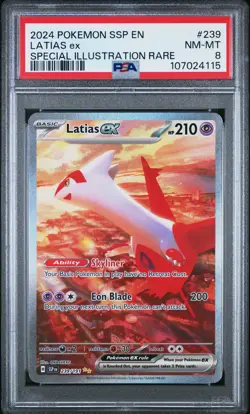 2024 POKEMON SSP EN-SURGING SPARKS SPECIAL ILLUSTRATION RARE LATIAS EX PSA 8 - Image 1
